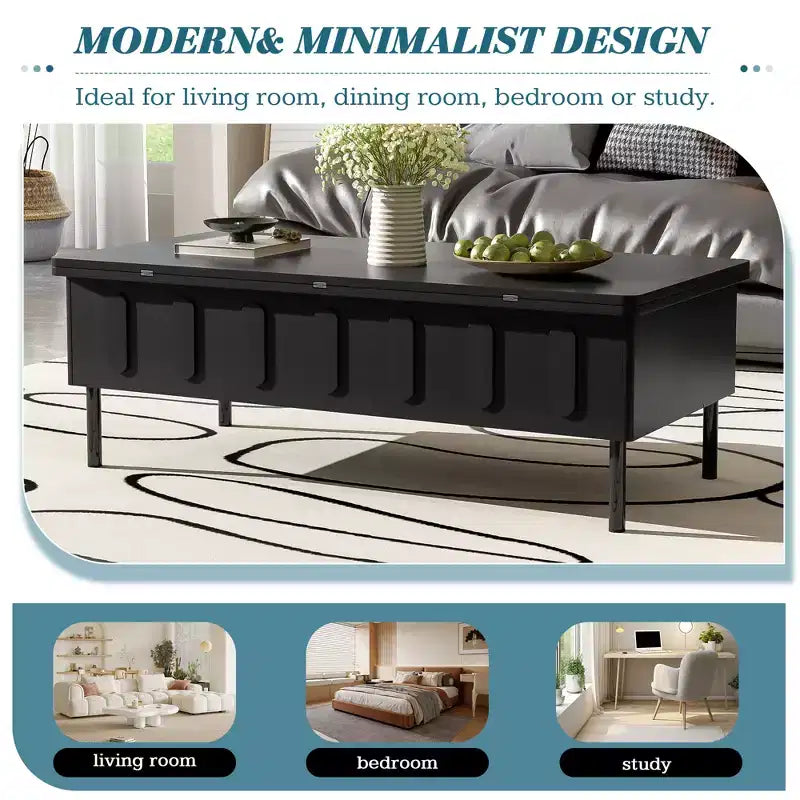 Extendable Coffee Table with Lift Top, Modern Center Table with Extend Hidden Storage and Drawers for Living Room