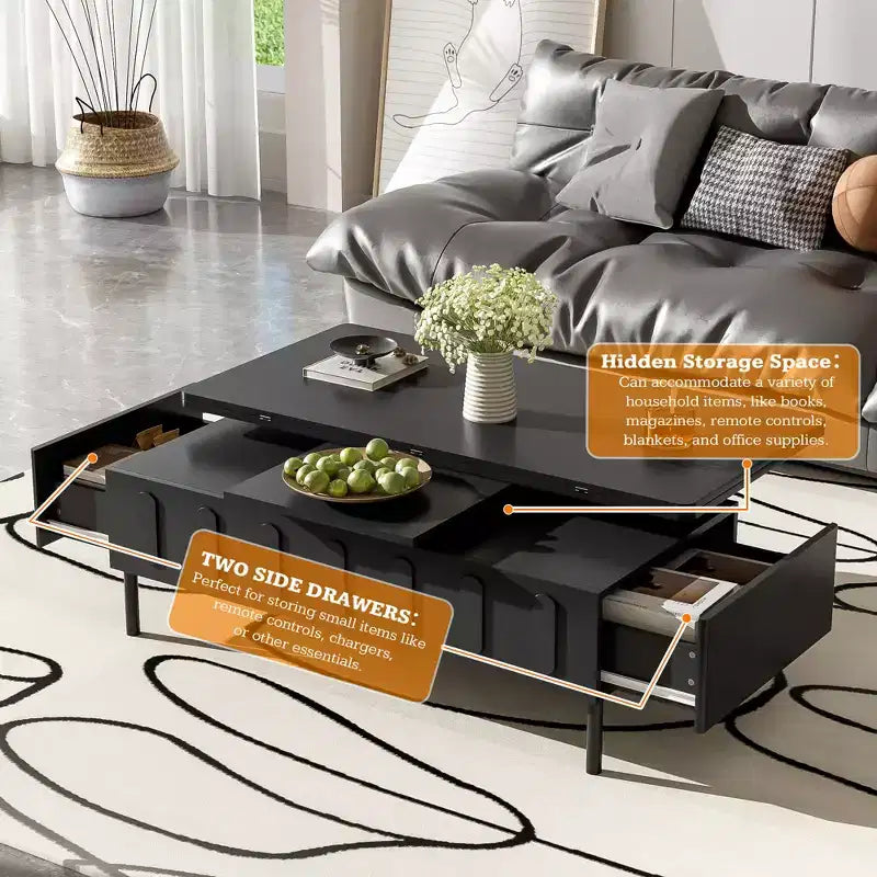 Extendable Coffee Table with Lift Top, Modern Center Table with Extend Hidden Storage and Drawers for Living Room