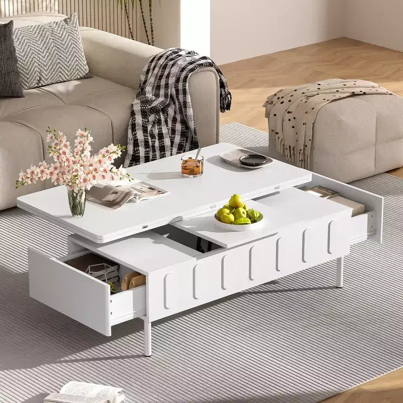 Extendable Coffee Table with Lift Top, Modern Center Table with Extend Hidden Storage and Drawers for Living Room