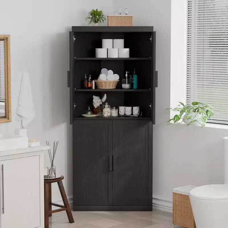 MAYEERTY Modern 4 Doors Utility Storage Cabinets Efficient Storage for Living Room Dining Room Bedroom Black 2 Piece