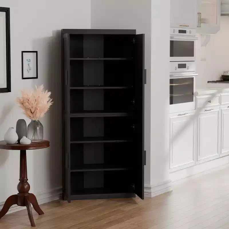 MAYEERTY Modern 4 Doors Utility Storage Cabinets Efficient Storage for Living Room Dining Room Bedroom Black 2 Piece