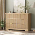 Modern Fluted Dresser for Bedroom with 7 Drawers, Wide Long Dresser Wood Storage Cabinet, Furniture TV Stand w/Metal Handles, Wicker Dressers