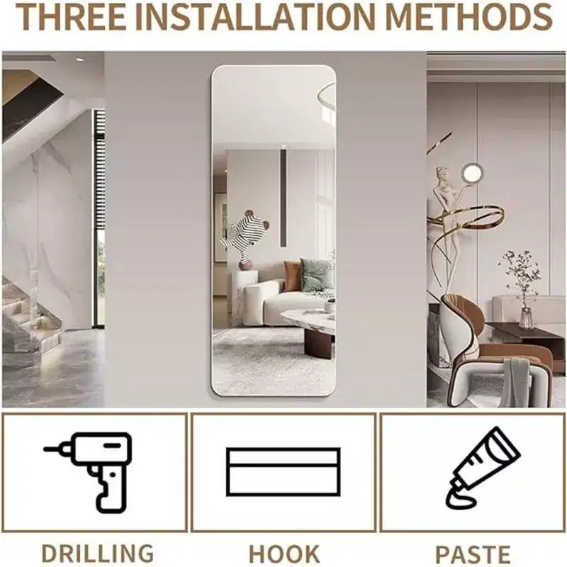 56 x 15 Inch Clear Round Corner Full Length Wall Mirror for Living Room Bedroom Cloakroom Wall Hanging with Hanging Hole