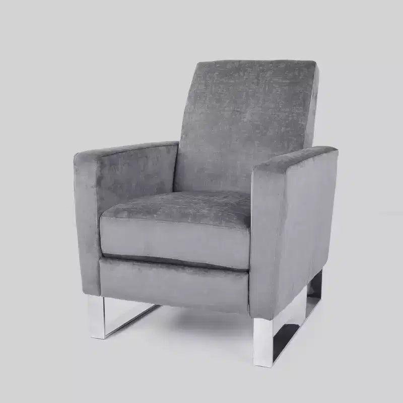 Christopher Knight Home Brightwood Modern Press-Back Recliner Gray : Upholstered Accent Chair, Steel Legs, Wood Frame