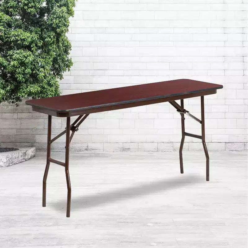 Emma and Oliver 5-Foot Mahogany Melamine Laminate Folding Training/Seminar Table - Event Table