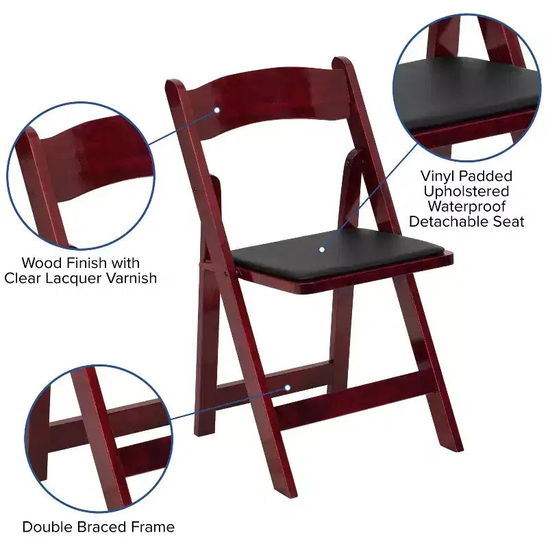 Emma and Oliver 2 Pack Wedding Party Event Wood Folding Chair with Vinyl Padded Seat