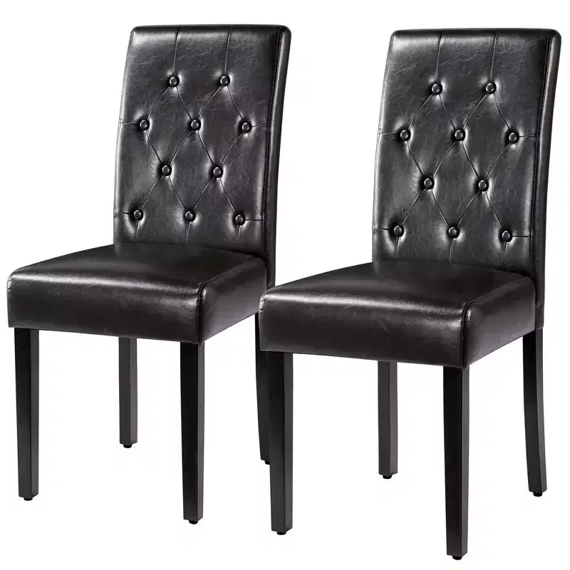 Yaheetech 2pcs Button Padded Dining Chair with Solid Wood Legs