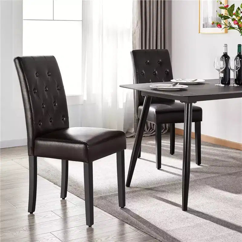 Yaheetech 2pcs Button Padded Dining Chair with Solid Wood Legs