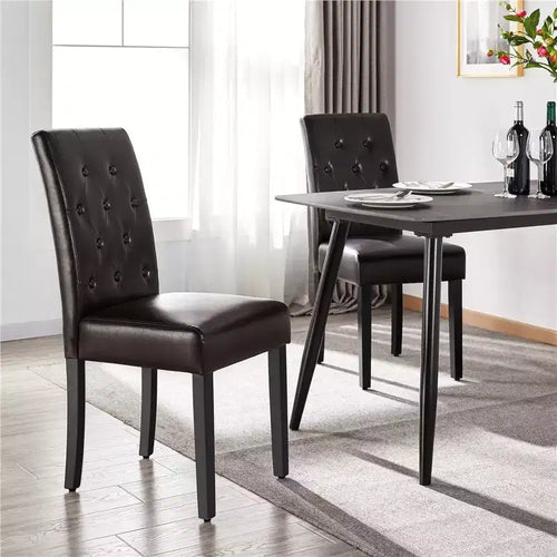 Yaheetech 2pcs Button Padded Dining Chair with Solid Wood Legs