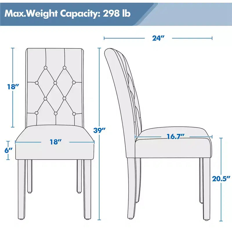Yaheetech 2pcs Button Padded Dining Chair with Solid Wood Legs