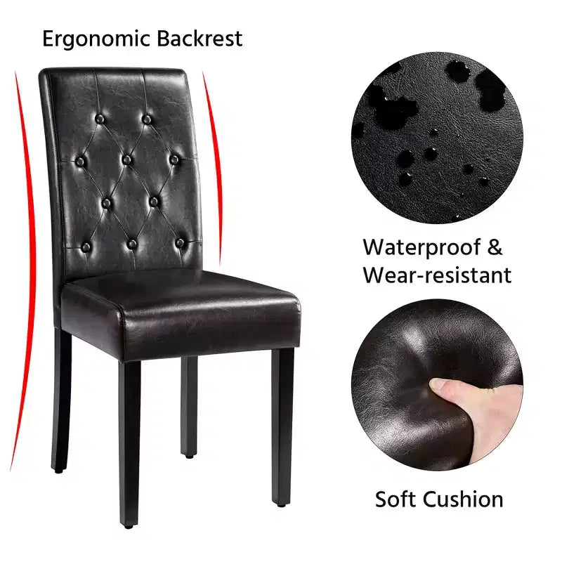 Yaheetech 2pcs Button Padded Dining Chair with Solid Wood Legs