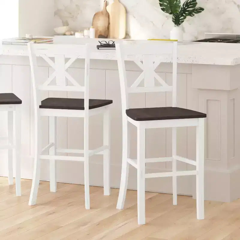 Merrick Lane Set of Two Solid Wood Modern Farmhouse Dining Stool