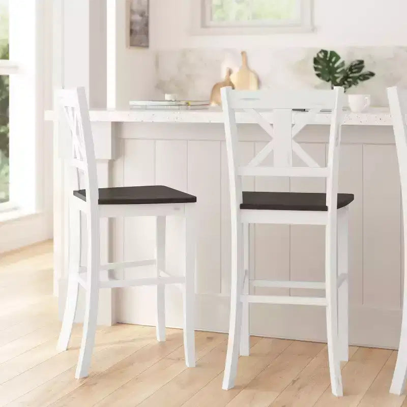 Merrick Lane Set of Two Solid Wood Modern Farmhouse Dining Stool