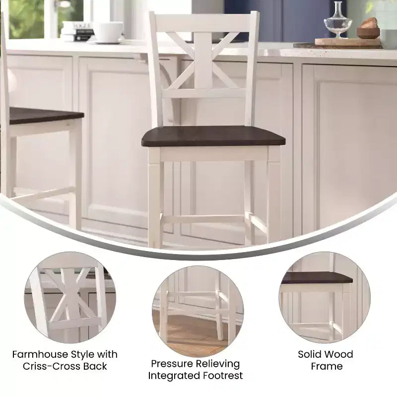 Merrick Lane Set of Two Solid Wood Modern Farmhouse Dining Stool
