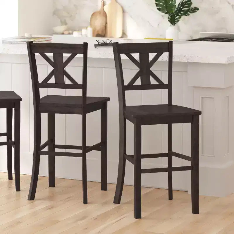Merrick Lane Set of Two Solid Wood Modern Farmhouse Dining Stool