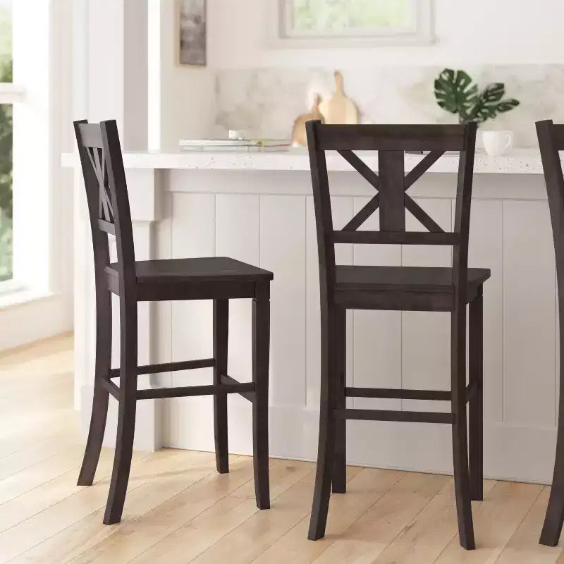 Merrick Lane Set of Two Solid Wood Modern Farmhouse Dining Stool