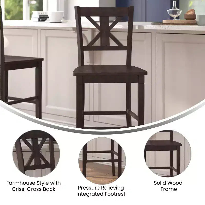 Merrick Lane Set of Two Solid Wood Modern Farmhouse Dining Stool