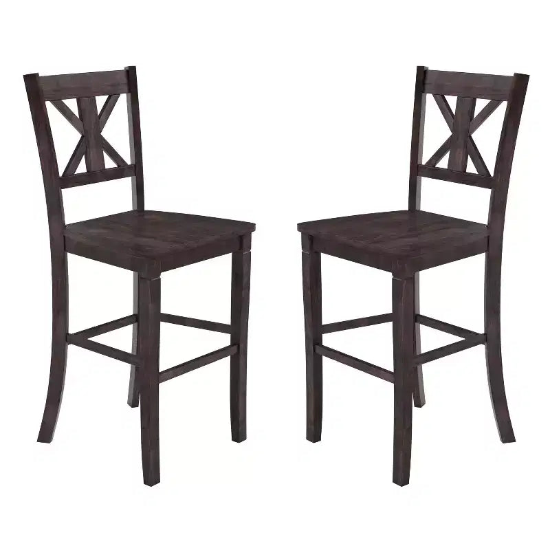 Merrick Lane Set of Two Solid Wood Modern Farmhouse Dining Stool