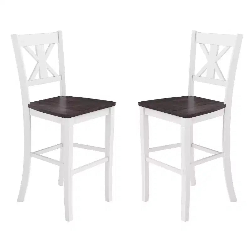 Merrick Lane Set of Two Solid Wood Modern Farmhouse Dining Stool